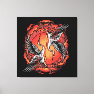 Impressão Em Tela Gruas de Batalha Voadoras Japonesas Arte Asiática 