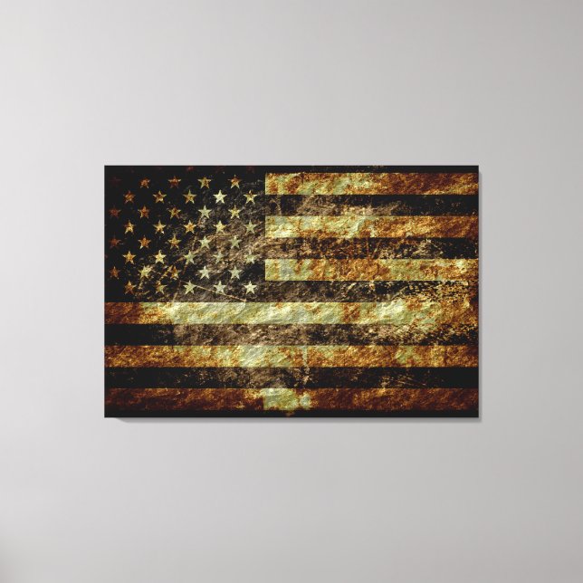 Impressão Em Tela Grunge American Flag (Frente)