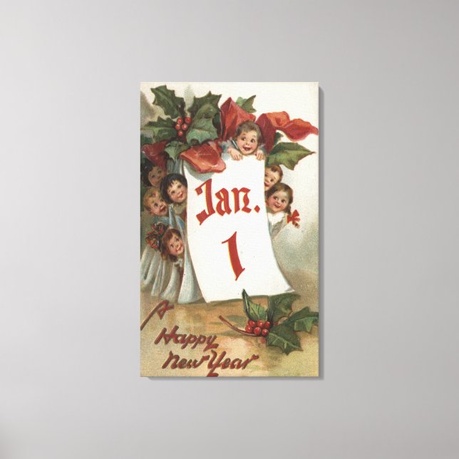 Impressão Em Tela Grupo de Crianças Escondendo-se Atrás do Calendári (Frente)