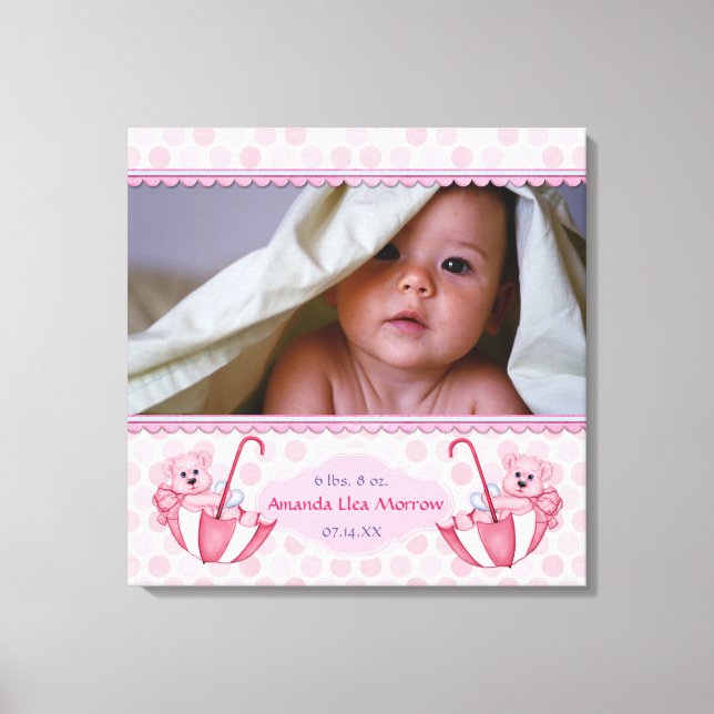 Impressão Em Tela Guarda-chuvas Urso Polka Tela para Bebê (Frente)