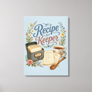 Impressão Em Tela Guarda-Receitas Floral Vintage Cottagecore Azul