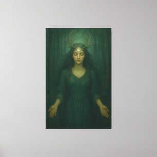 Impressão Em Tela Guardiã da Lua com Chifres – Arte da Deusa Mística