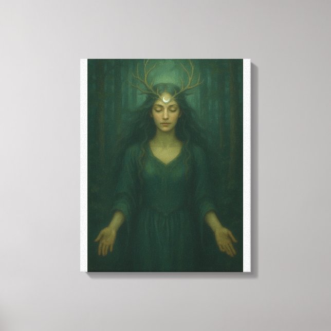 Impressão Em Tela Guardiã da Lua com Chifres – Arte da Deusa Mística (Frente)