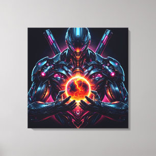 Impressão Em Tela Guardião Cibernético Cósmico Abstrato Robô Futuris