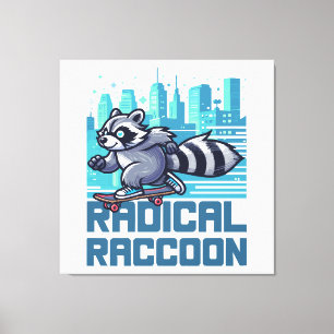 Impressão Em Tela Guaxinim Radical Skatista Urbano