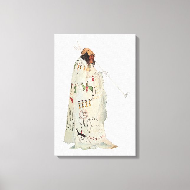 Impressão Em Tela Guerreiro Indiano com Pipe Retrato de Karl Bodmer (Frente)