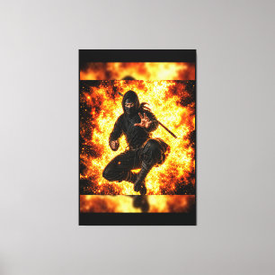 Impressão Em Tela Guerreiro Ninja em Fogo 40x60