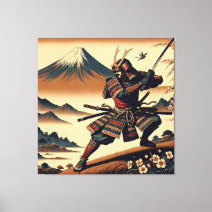 Impressão Em Tela Guerreiro Samurai no Monte Fuji - Ukiyo-e Art