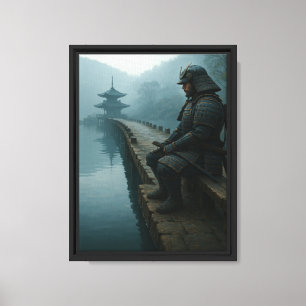Impressão Em Tela Guerreiro Samurai pelo Templo do Lago Nebuloso