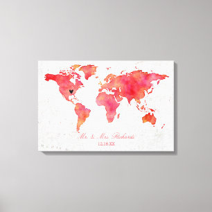 Impressão Em Tela Guestbook de Alternativo de Casamento do Mapa Mund