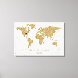 Impressão Em Tela Guestbook do Alternativo de Casamento do Mapa Mund