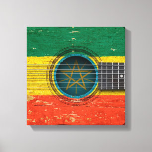 Impressão Em Tela Guitarra acústica velha com bandeira etíope