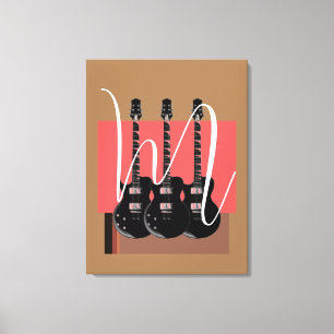 Impressão Em Tela Guitarra Elétrica Pop Art Monograma Inicial
