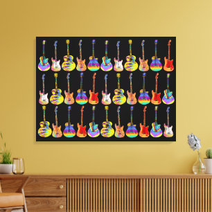Impressão Em Tela Guitarras Coloridas