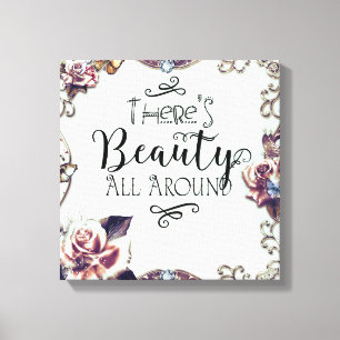 Impressão Em Tela Há Beleza por Todos os Lugares Borboletas & Rosas
