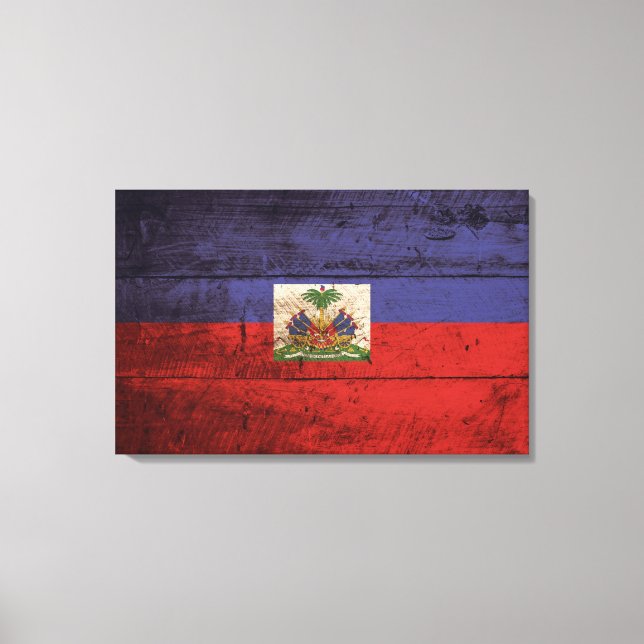Impressão Em Tela Haiti Flag no Velho Grão de Madeira (Frente)