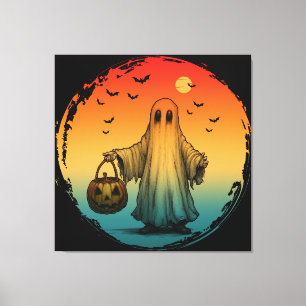 Impressão Em Tela halloween antigo fantasma abóbora morcegos assusta