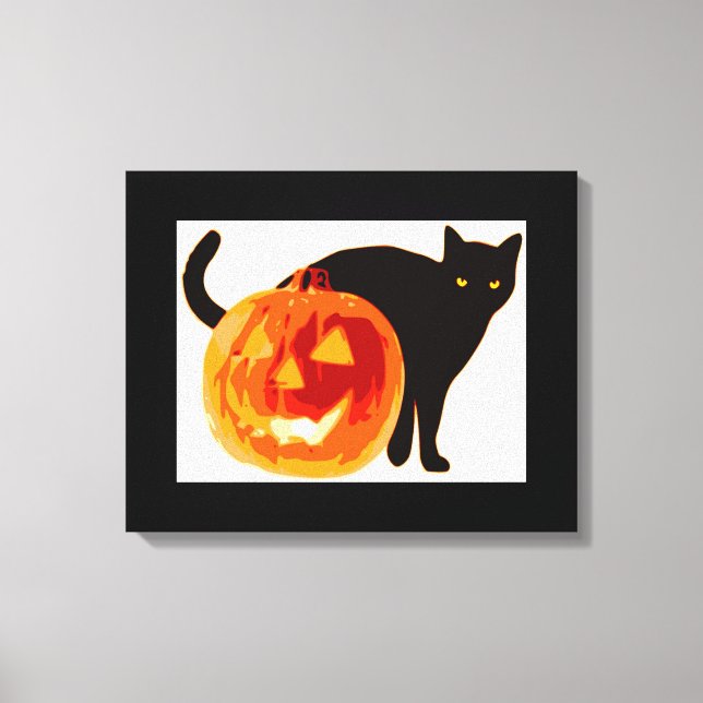 IMPRESSÃO EM TELA HALLOWEEN BLACK CAT E PUMPKIN (Frente)