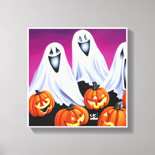 Impressão Em Tela Halloween Fantasmas e Pumpkins