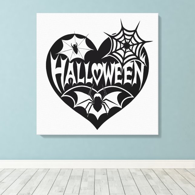 Impressão Em Tela Halloween Heart, Black Heart Shape, Spider Web (Insitu(piso de madeira))