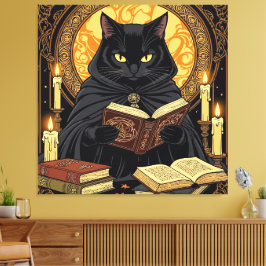 Impressão Em Tela Halloween In Hardback A Cat Reading Books