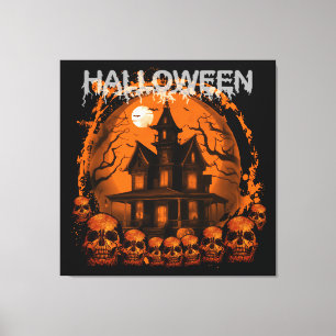 IMPRESSÃO EM TELA HALLOWEEN SCARY HAUNTED HOUTS SKULES