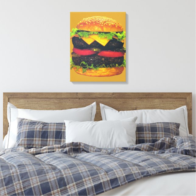 Impressão Em Tela Hamburger Duplo Deluxe com Queijo (Insitu(Quarto))