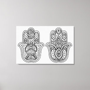 Impressão Em Tela Hamsa Desenhado À Mão Com Ornamentos 6