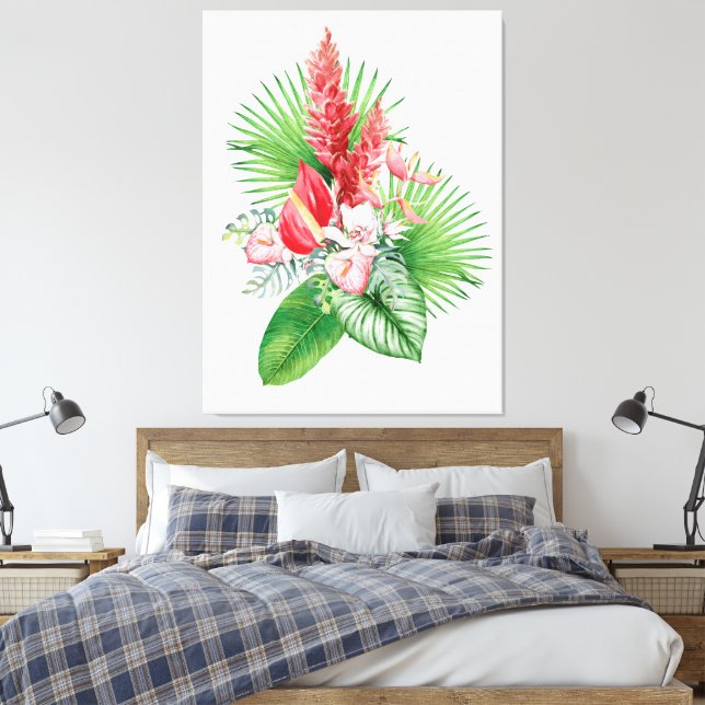 Impressão Em Tela Hana hou! (Branco) Esquema de Flor Havaiano (Insitu(Quarto))