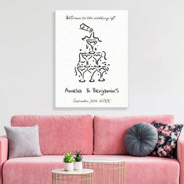 Impressão Em Tela Hand Drawn Champagne Tower Retro Welcome wedding (Insitu(Sala de estar))