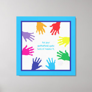 Impressão Em Tela Handprints coloridos dos miúdos com beiras azuis