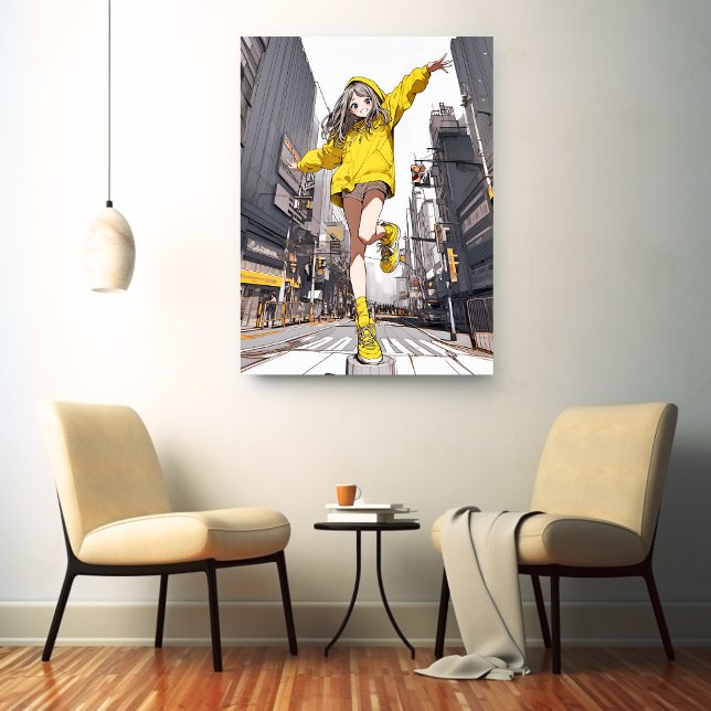 Impressão Em Tela Happy! イエローパーカーJK｜GenerativeAI (Criador carregado)