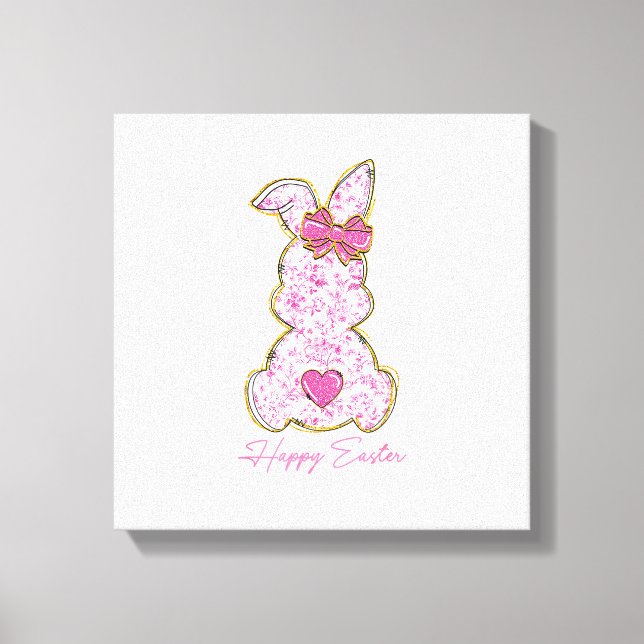 Impressão Em Tela Happy Easter Bunny Girls Easter Women Pink Floral  (Frente)