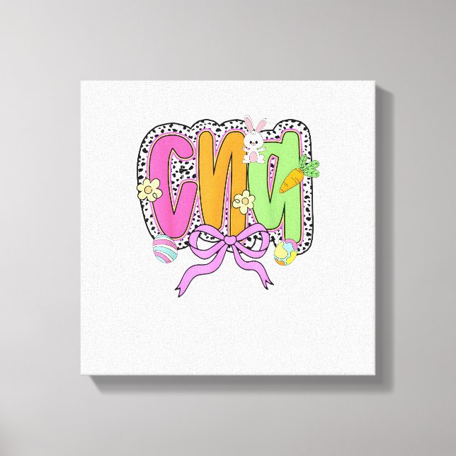 Impressão Em Tela Happy Easter CNA Nurse Coquette Bow Bunny Eggs Wom (Frente)