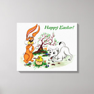 Impressão Em Tela Happy Easter! Filhote, pinto, lebre