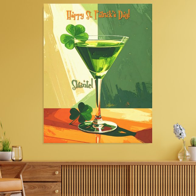 Impressão Em Tela Happy St. Patrick's Day Shamrock Martini  (Insitu(Sala de estar))