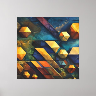Impressão Em Tela Harmonia Geométrica: Cubos Abstratos em Dourado e 
