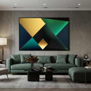 Impressão Em Tela Harmonia Geométrica Esmeralda e Dourado
