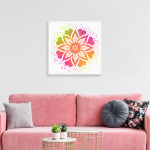 Impressão Em Tela Harmonia Radiante: Boho Orange e Pink Mandala
