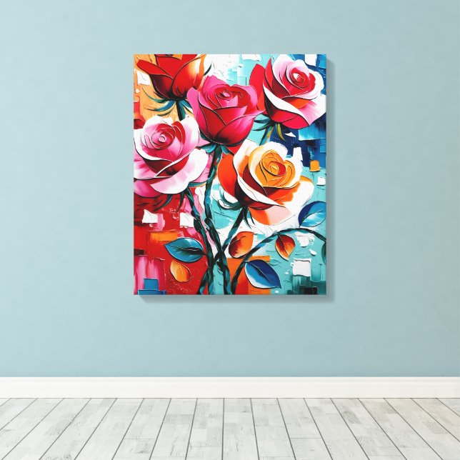 Impressão Em Tela Harmonia vívida de Rosa (Insitu(piso de madeira))