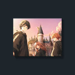 Impressão Em Tela HARRY POTTER™ Hermione & Ron HOGWARTS™ Anime Scene<br><div class="desc">Step into the wizarding world with this stunning illustration featuring Harry Potter™, Hermione Granger, and Ron Weasley standing before the majestic towers of Hogwarts™ at sunset. Bathed in warm golden light and soft twilight hues, the trio stands ready for whatever magical adventure awaits. With wands in hand and Hogwarts rising...</div>