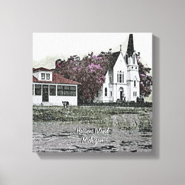 Impressão Em Tela Harsens Island Michigan Rua Marks Church, 1925 (Frente)