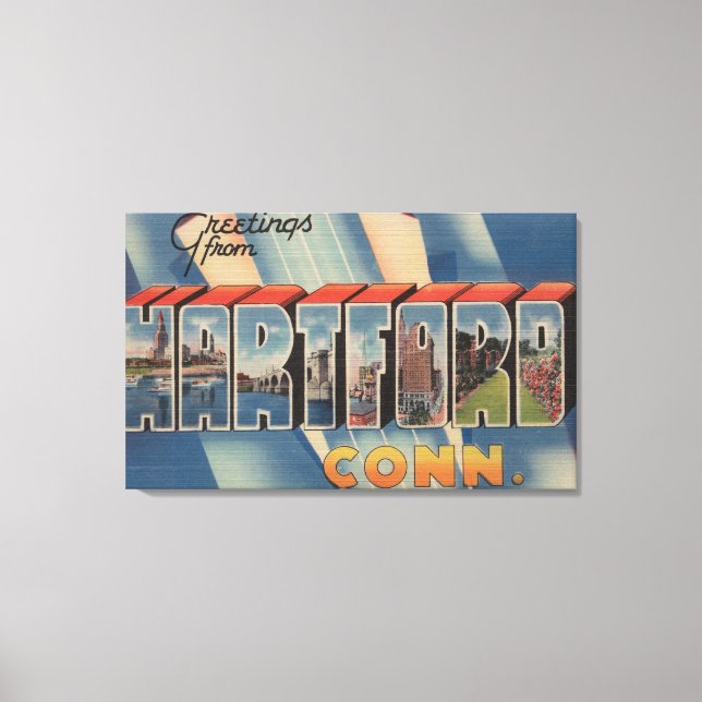 Impressão Em Tela Hartford, Connecticut - Cenas com Letra Grande 4 (Frente)