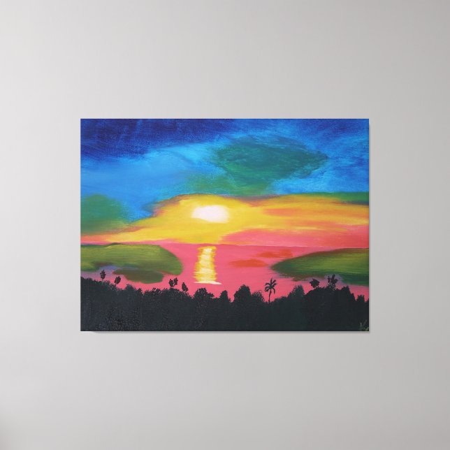 Impressão Em Tela Havaiana Sunset Sky - Pintura em acrílico original (Frente)