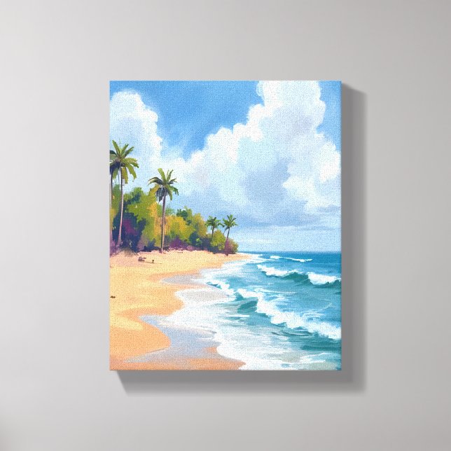 Impressão Em Tela Hawaii Ocean Shore Watercolor Painting (Frente)