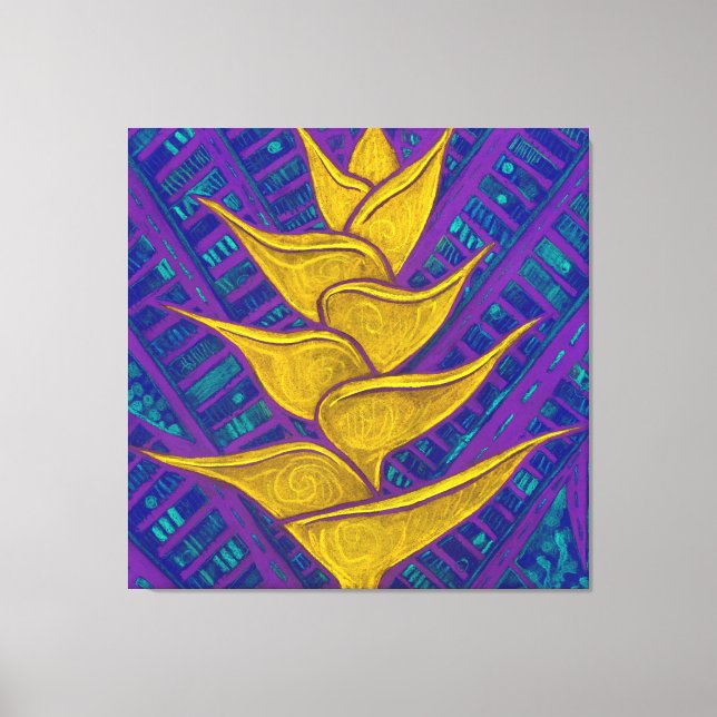 Impressão Em Tela Heliconia Flower, Abstrato Floral Pintura Amarela (Frente)