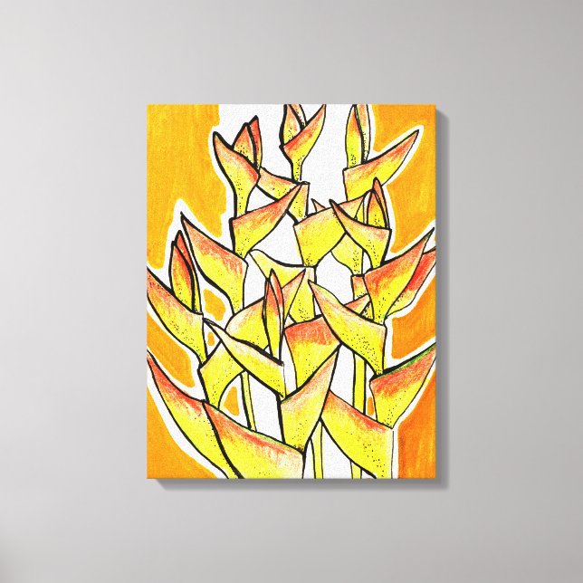 Impressão Em Tela Heliconia Rostrata, Lagosta, flores tropicais (Frente)