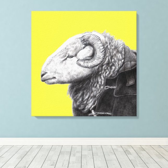 Impressão Em Tela Herdwick Ram no Casaco Duffel (Retro Amarelo) (Insitu(piso de madeira))