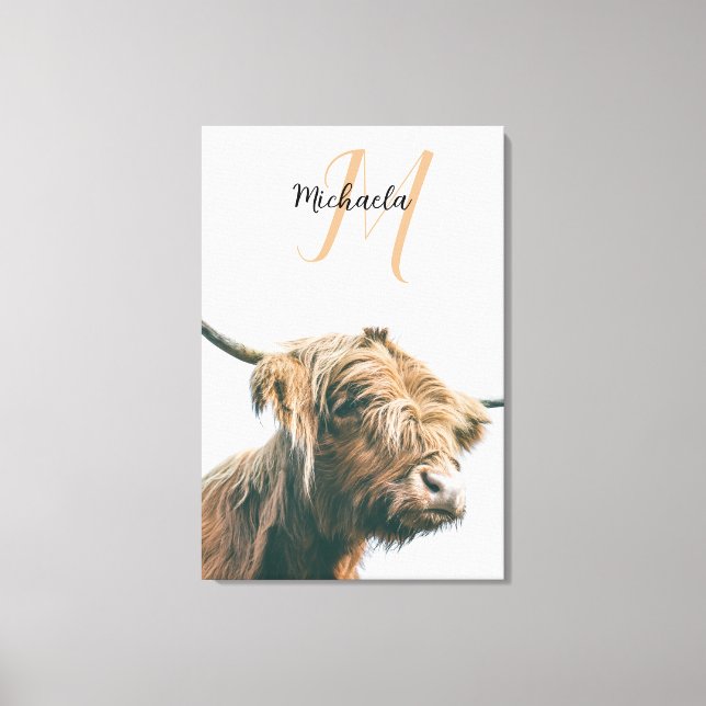 Impressão Em Tela Highland cow portrait custom name initial monogram (Frente)