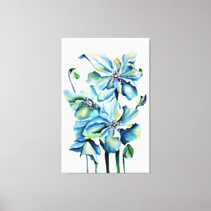 Impressão Em Tela Himalaia Azul Persa Poppies Aquarela